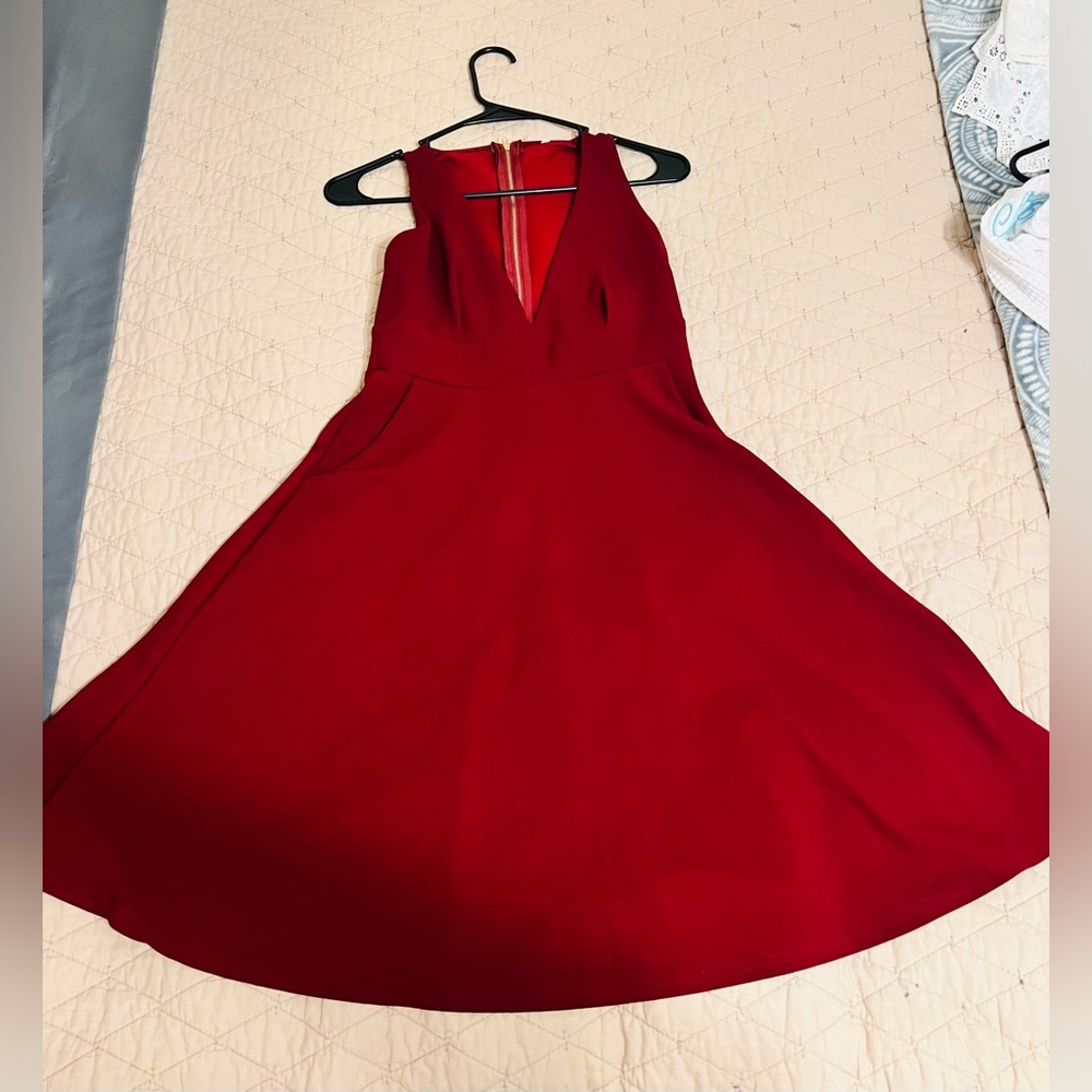 Flaring Red Dress With Pockets